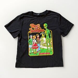 Don't Talk to Strangers Graphic Tee Romwe Unisex Black T-Shirt Size Small